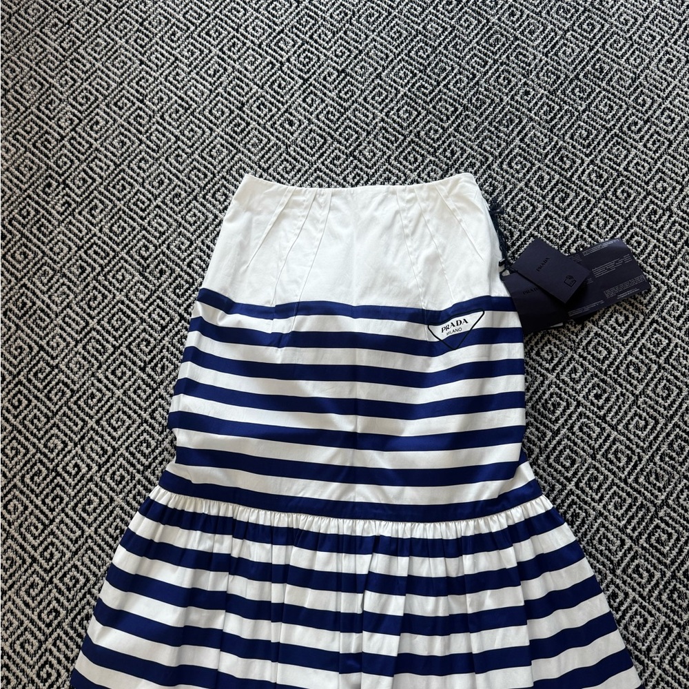 Prada Women's Blue and White A-Line Skirt